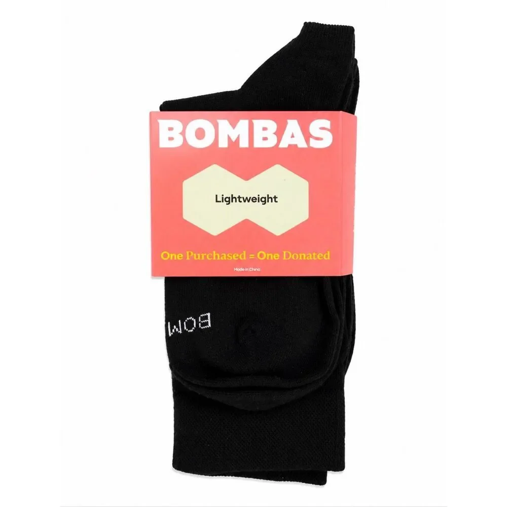 Bombas Lightweight Black Crew Socks NWT Comfort Performance Socks set of 3